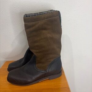 Olukai Haleakala Brown Suede/Black Leather Mid-Calf Boots 12" Women's Sz 7 EU 37